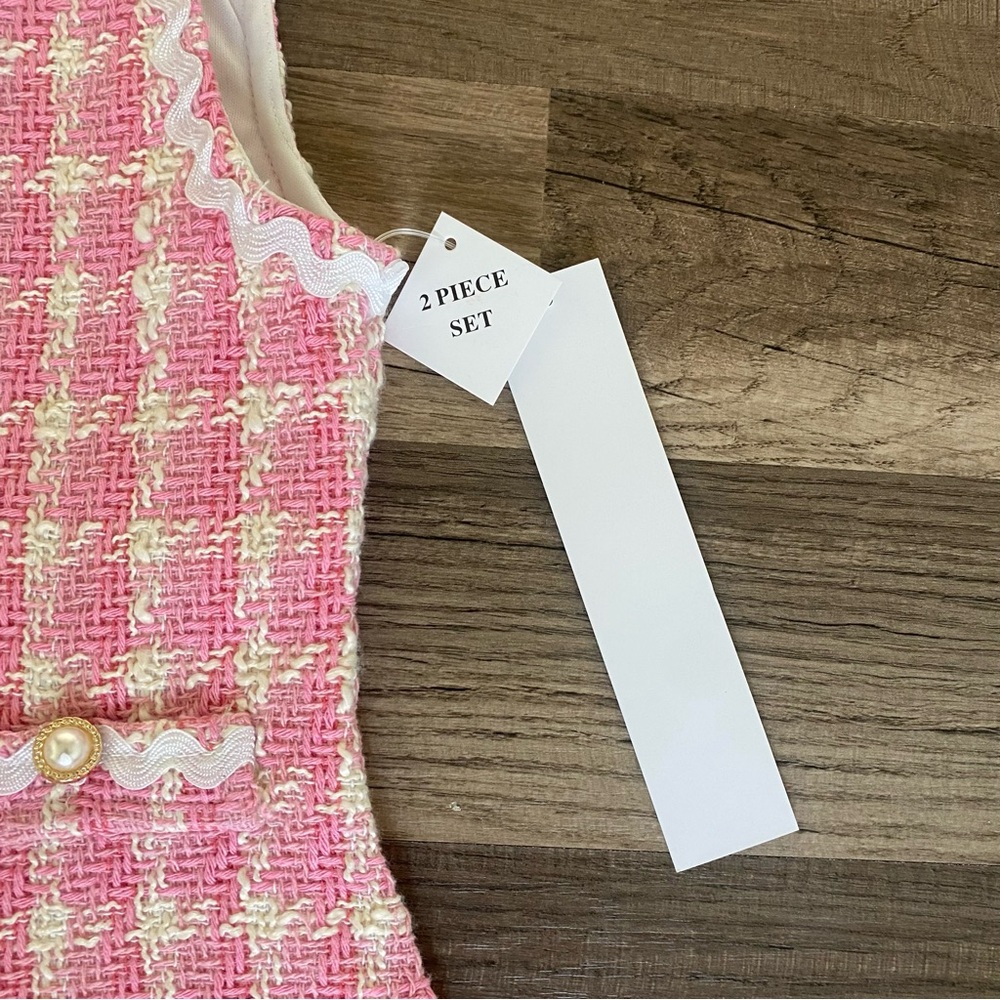 Badgley Mischka Pink and Cream Tweed Dress - Picture 7 of 16